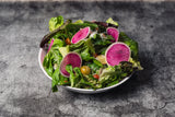 We include a fresh salad every week from Finley Farms, local LA farms, organic lettuces, house made dressing no seed oils 