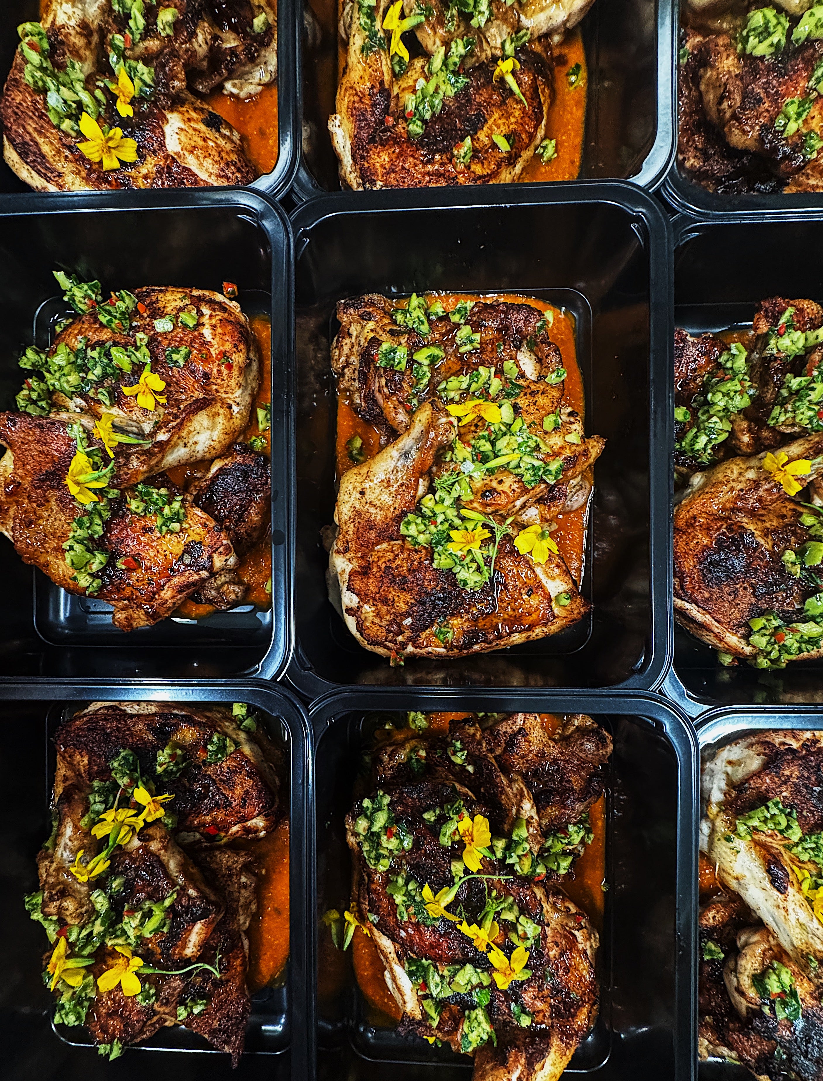 Chef-curated low-carb meals in meal delivery trays featuring organic vegetables